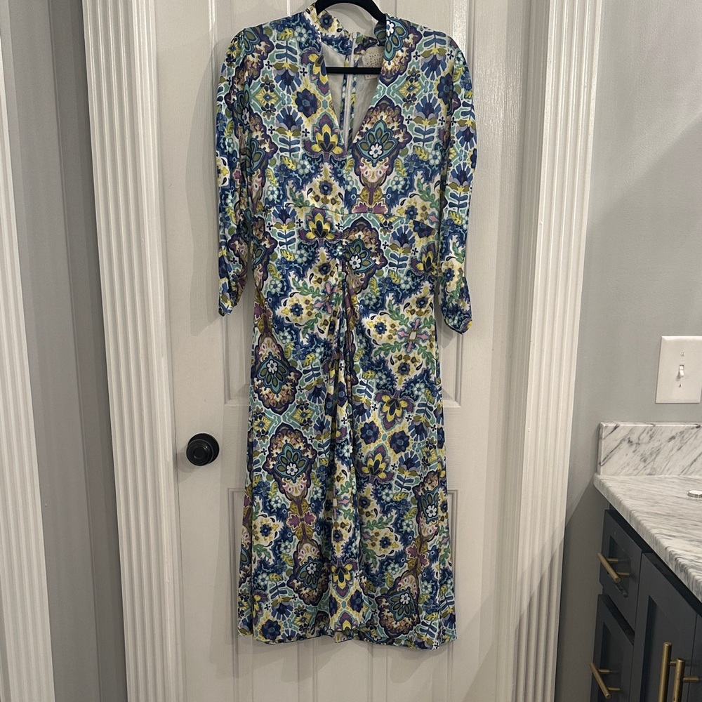 Johnny Was Blue Green Floral Long Sleeve Dress